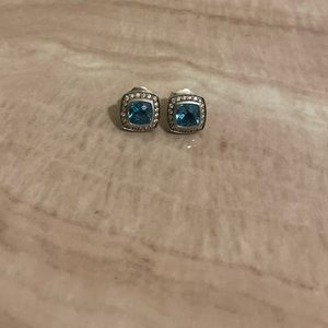David Yurman Albion Studs in Sterling Silver with Blue Topaz and Pavé Diamonds
